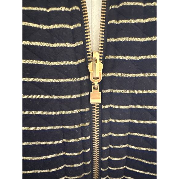 Quilted Puffer Vest Women’s Sz L Striped Black Gold Mock Neck Reversible - Picture 4 of 14